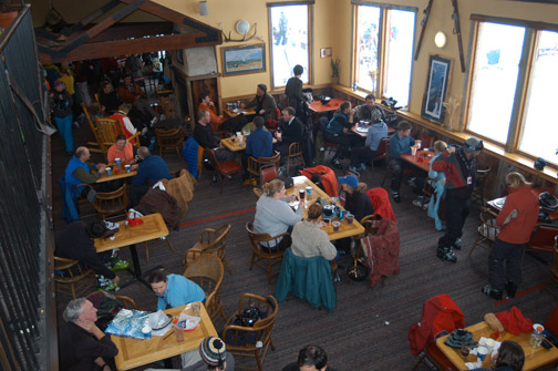 Chuggin' 'em down at Snowbowl;s Last Run Inn